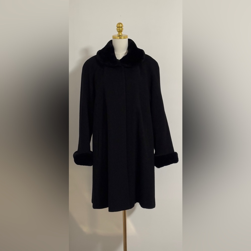 Albert Nipon Black Coat With Fur Trim - image 1